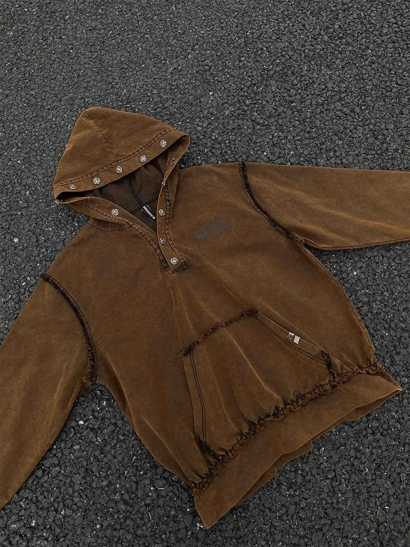 Men's Washed Frayed Hem Hoodie